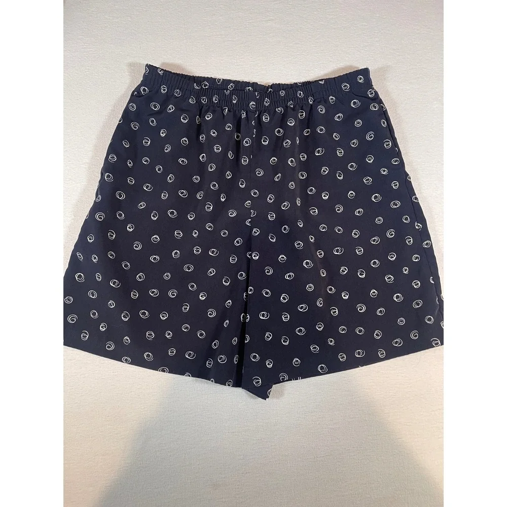 Susan Graver Style Navy Blue Swirl Print Shirt and Shorts Set Womens Medium
